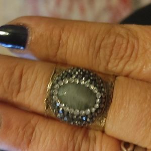 Adjustable silver tone marquesite & laboradorite ring.